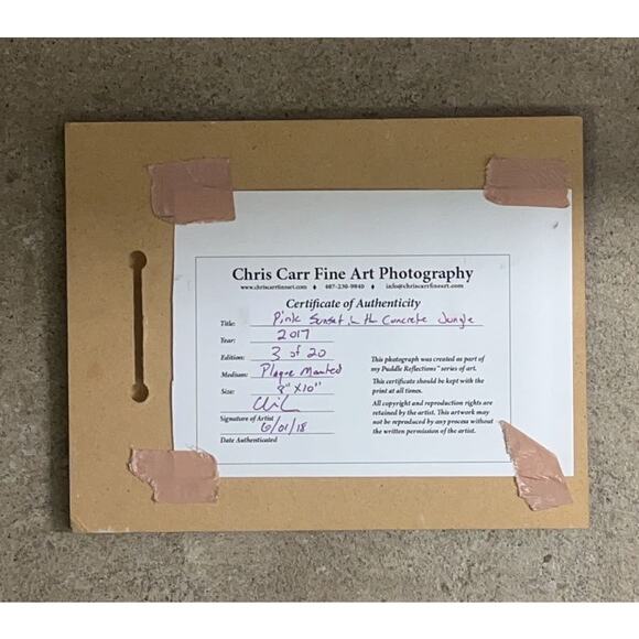 Chris Carr Photography Art Pink Sunset Print Mounted on wood 7.75" x 10" - Picture 4 of 6